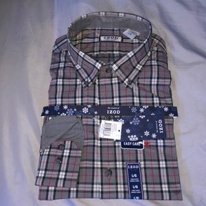 Izod Grey and Red Plaid Dress Shirt